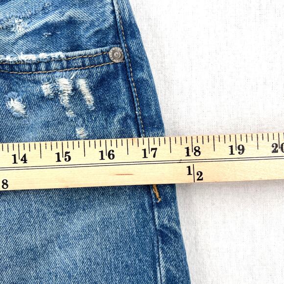 ZARA Distressed Loose Fit Low Rise Jeans Womens 27 Medium Blue Wash Straight Leg - Picture 13 of 15